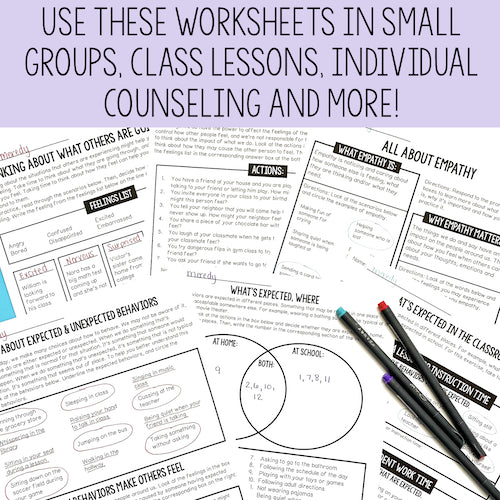 Educational worksheets on a white background with text overlay