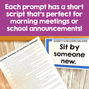 Sheet of paper with text and a card labeled 'Diversity & Inclusion Challenge' on a wooden surface.