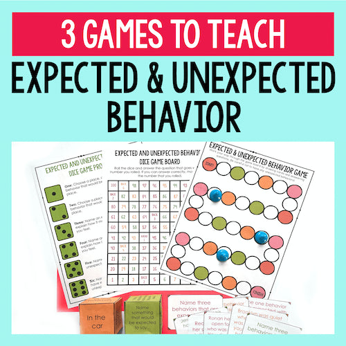 Educational materials for teaching expected and unexpected behavior with dice games and charts.