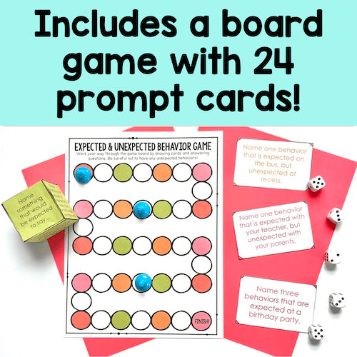 Board game with 24 prompt cards and dice on a colorful background