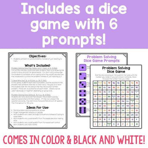 Includes a dice game with 6 prompts and comes in color and black and white!