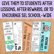 Educational posters on a wooden surface with motivational messages.