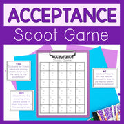 Acceptance Scoot Game with a purple background and text