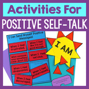 Educational materials for positive self-talk with colorful cards and a star-shaped sign.