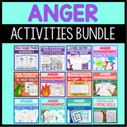 Anger management activities bundle with colorful covers and text on a blue background