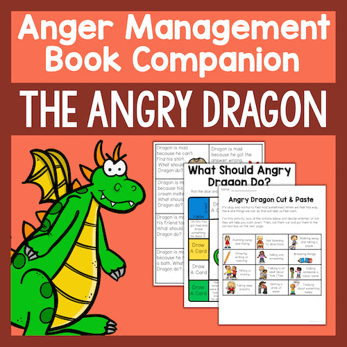 Book companion for anger management titled 'The Angry Dragon' with a cartoon dragon on an orange background.