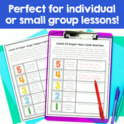 Educational worksheets on a clipboard with colorful border and text 'Perfect for individual or small group lessons!'