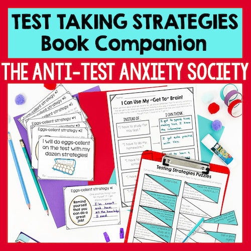 Book companion for test-taking strategies with colorful text and educational materials.