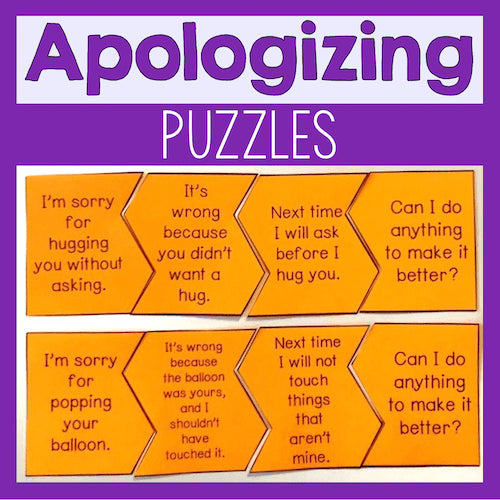 Puzzles for apologizing with text on a purple background