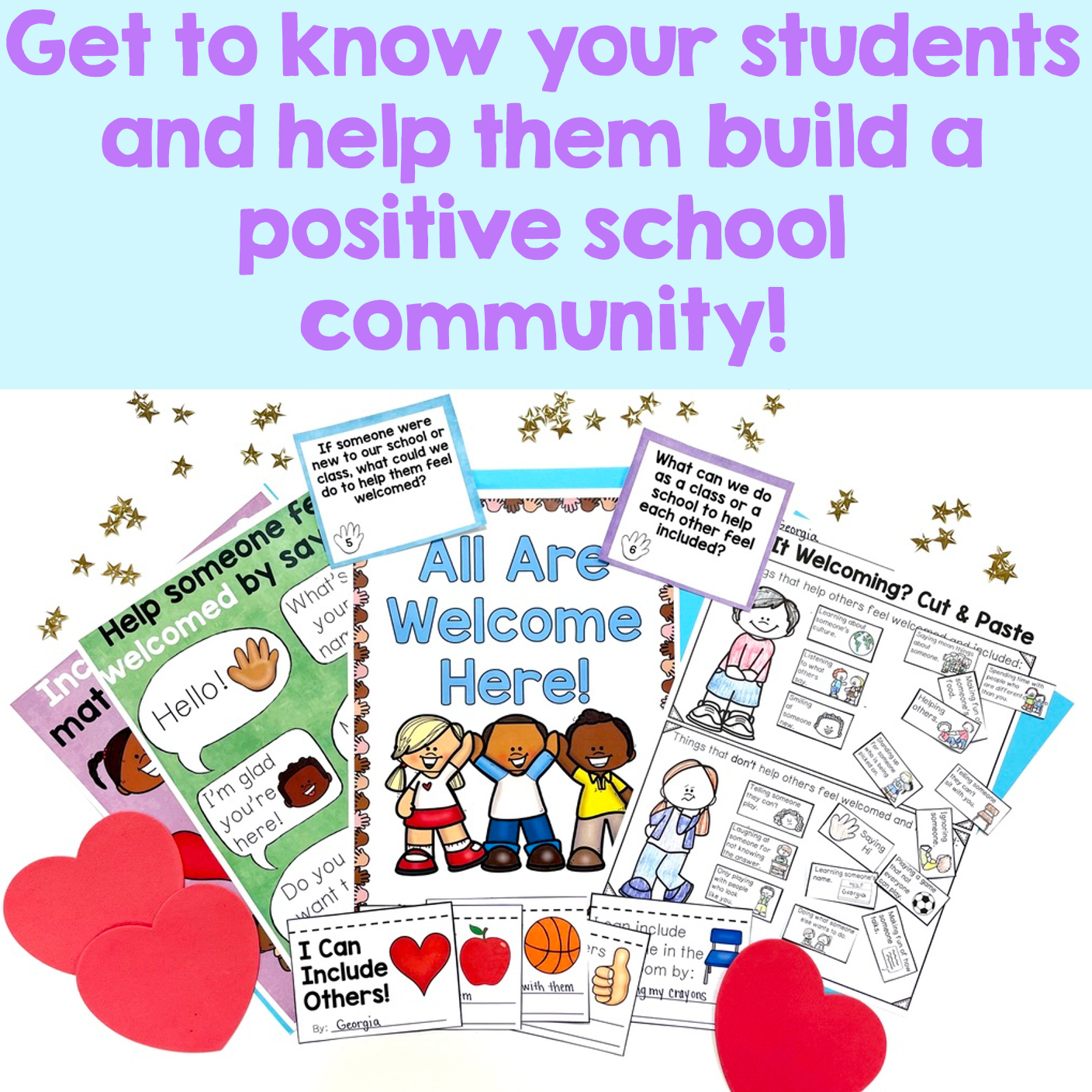 Educational materials with text promoting a positive school community