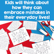 Educational materials with text on a red and blue background