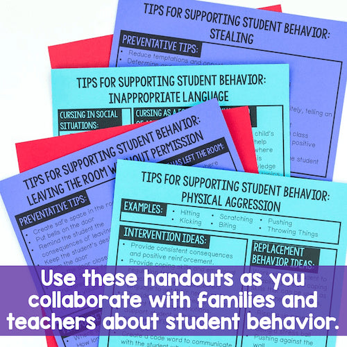 Handouts on supporting student behavior with tips and examples.