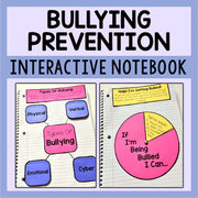 Bullying prevention interactive notebook with colorful pages on a light blue background