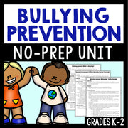 Bullying prevention no-prep unit with two children holding hands and text about grades K-2.