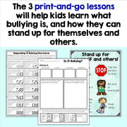 Educational materials on bullying prevention with text and graphics.