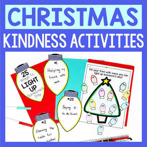 Promotional graphic for Christmas kindness activities with colorful designs and text.