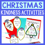 Promotional graphic for Christmas kindness activities with colorful designs and text.