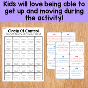 Educational materials on a wooden surface with text about kids loving movement during activities.