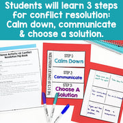 Conflict resolution flip book with steps for students to learn conflict resolution skills.