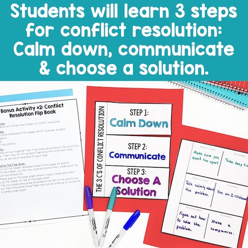 Conflict resolution flip book with steps for students to learn conflict resolution skills.
