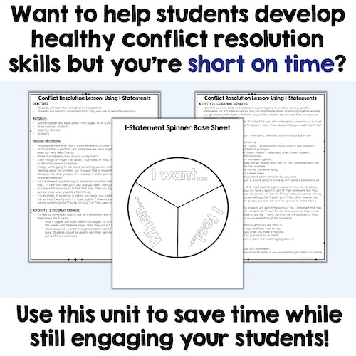 Educational materials for conflict resolution with text overlay