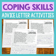 Coping Skills Advice Letter Activities on a wooden surface with a colorful background