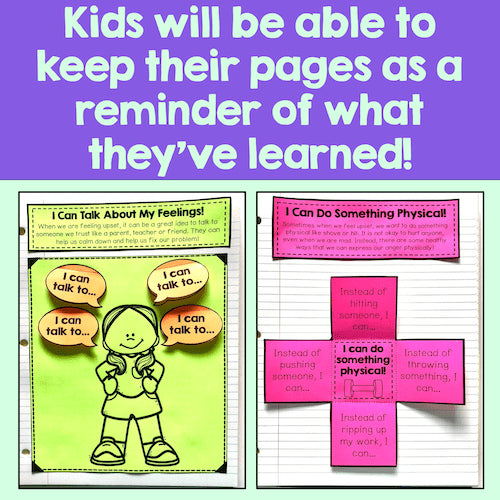 Educational pages with text and graphics on a purple background