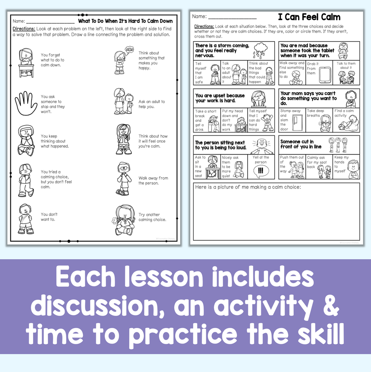Each lesson includes discussion, an activity & time to practice the skill
