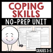 Coping Skills No-Prep Unit cover with a cartoon character and text about grades 3-5.