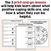 Educational materials for teaching coping skills with text overlay.