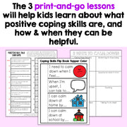 Educational materials on coping skills with text about print-and-go lessons.