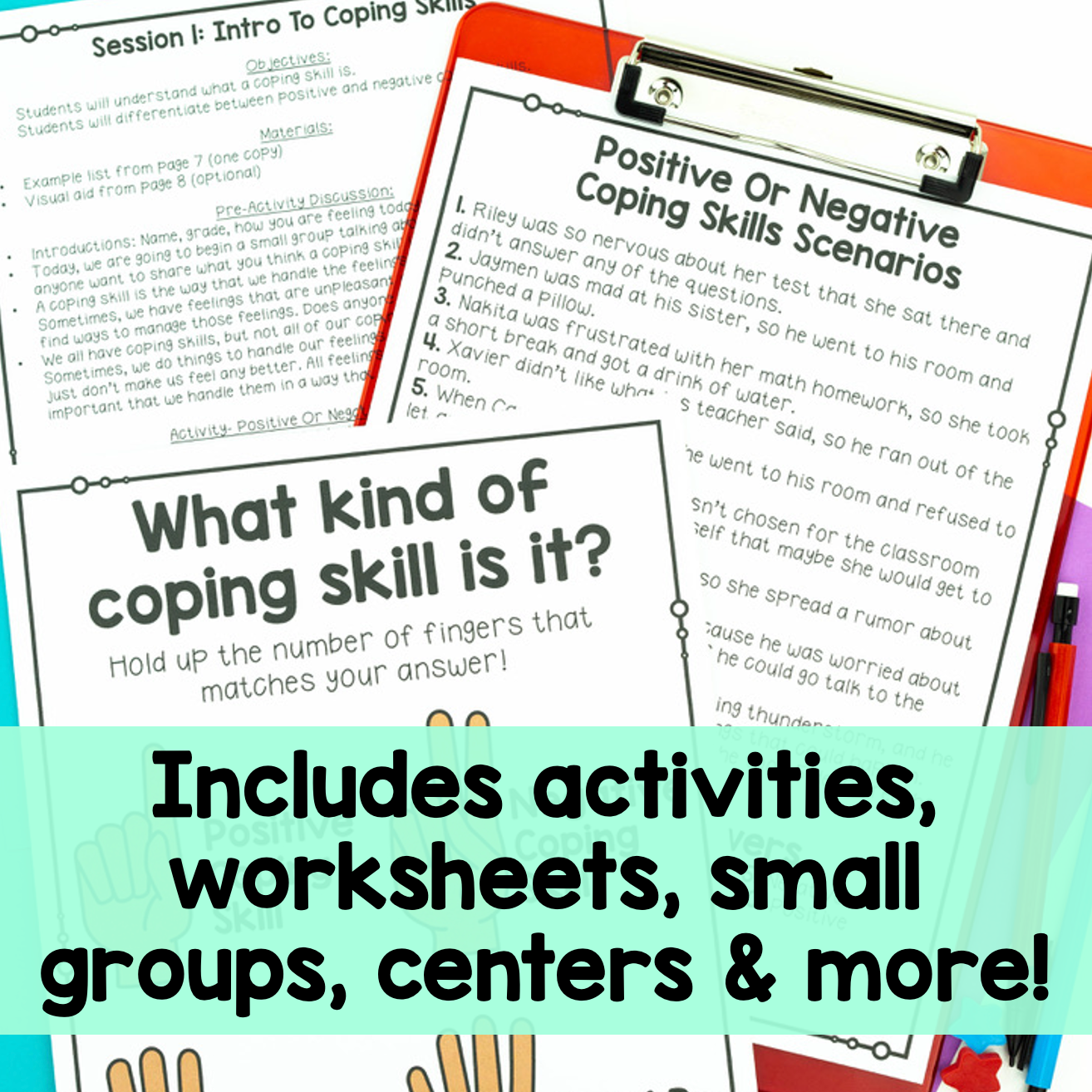 Educational materials on coping skills with worksheets and activities.
