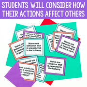 Educational cards with behavioral scenarios on a colorful background