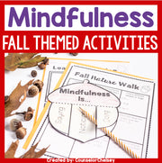Mindfulness activities for fall with nature-themed elements and text overlay.