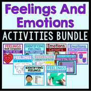Collection of educational materials on feelings and emotions with various activities and worksheets.