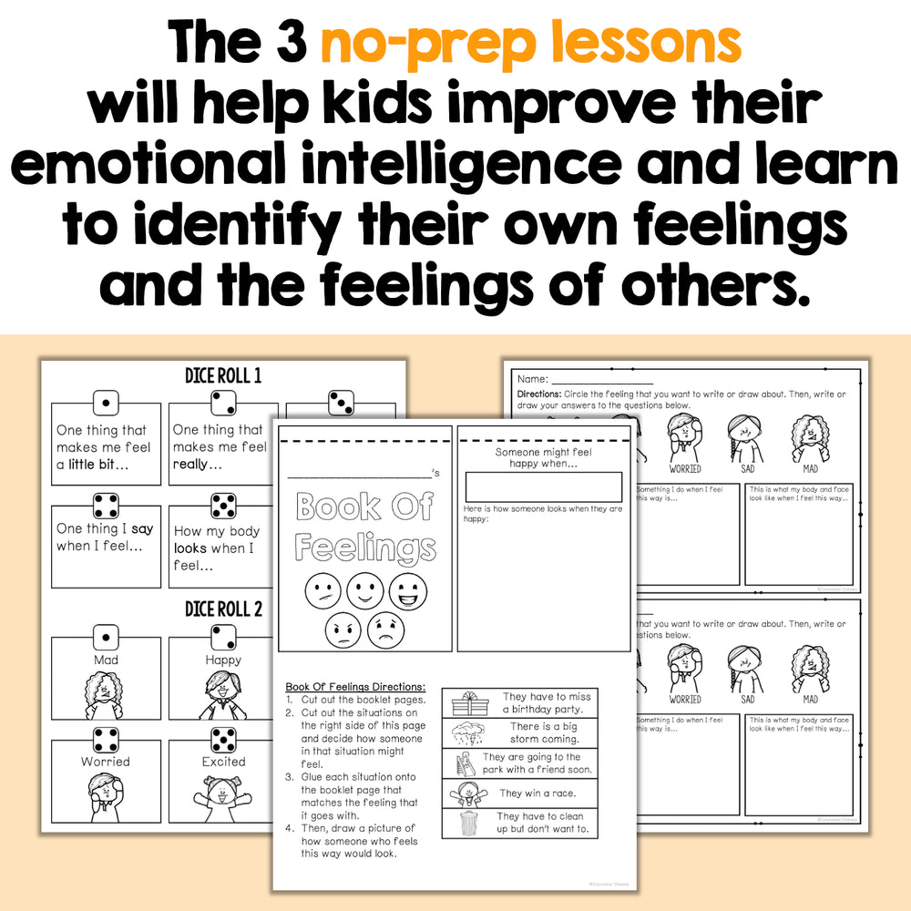The 3 no-prep lessons will help kids improve their emotional intelligence and learn to identify their own feelings and the feelings of others.