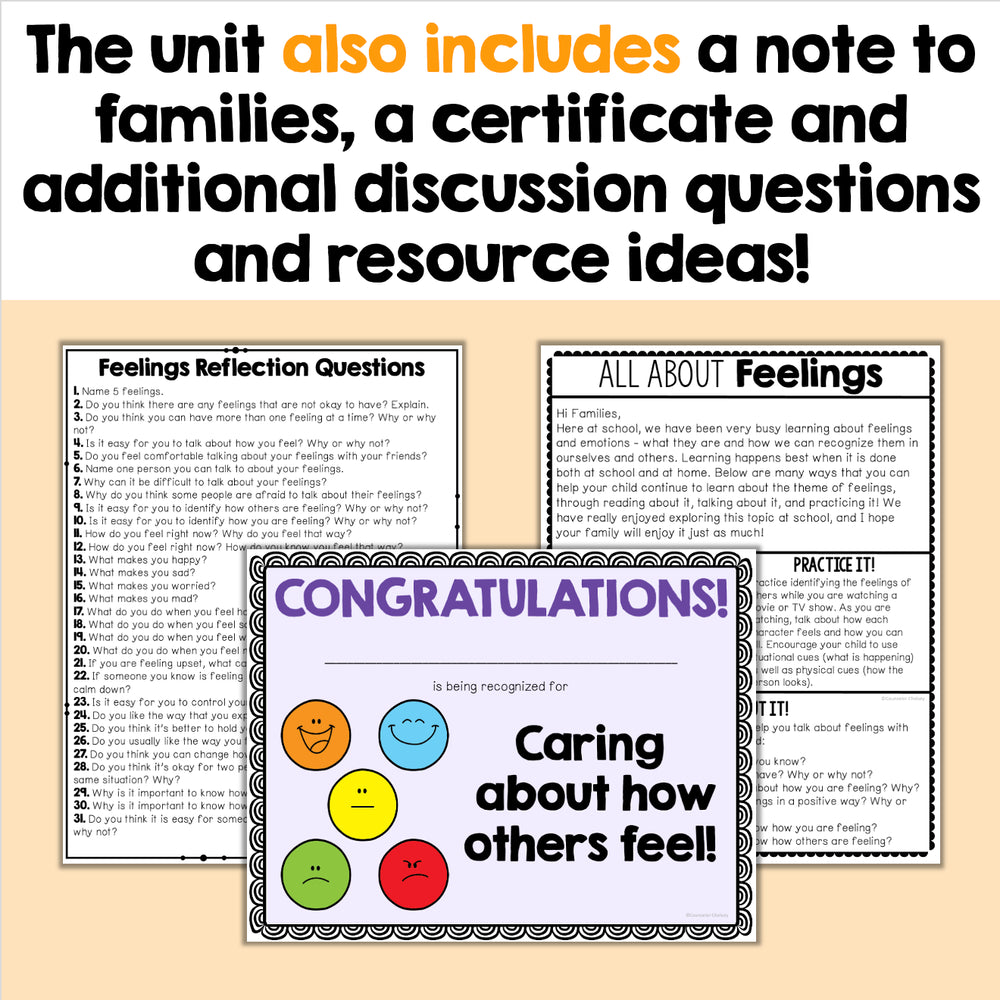 The unit also includes a note to families, a certificate, and additional discussion questions and resource ideas!
