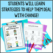 Educational materials on dealing with change with text overlay