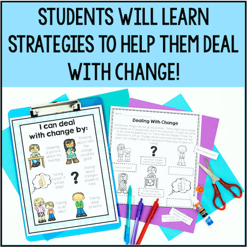 Educational materials on dealing with change with text overlay