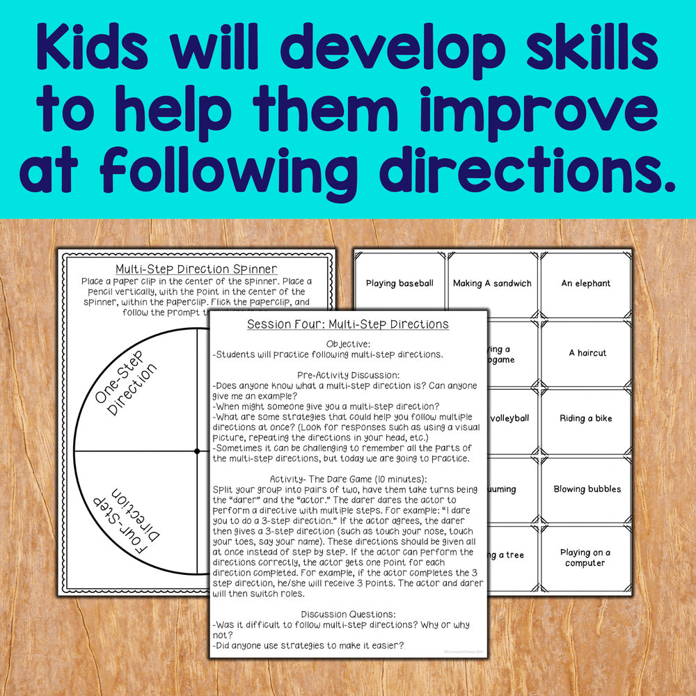 Kids will develop skills to help them improve at following directions