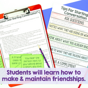 Educational materials on starting conversations with tips for students to make and maintain friendships.