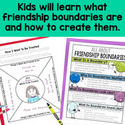 Educational materials on friendship boundaries with text overlay