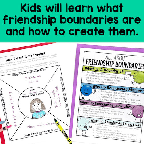 Educational materials on friendship boundaries with text overlay