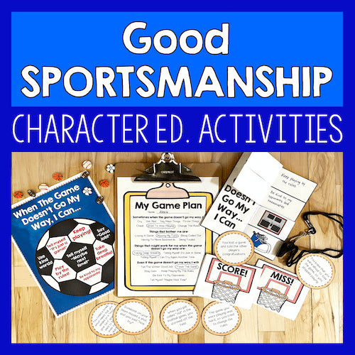 Good sportsmanship character education activities on a wooden surface with educational materials.