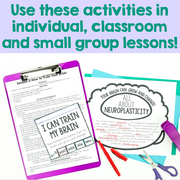 Educational materials with text about brain training activities on a white background