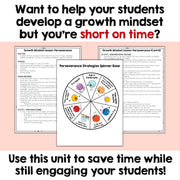 Educational materials for developing a growth mindset with text on a pink background