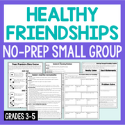 Healthy Friendships no-prep small group resource with worksheets on a purple background