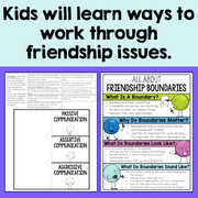 Educational materials on friendship boundaries and communication styles for children.