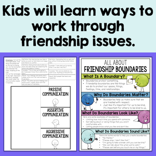 Educational materials on friendship boundaries and communication styles for children.