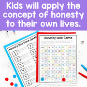 Honesty Dice Game with instructions on a white background